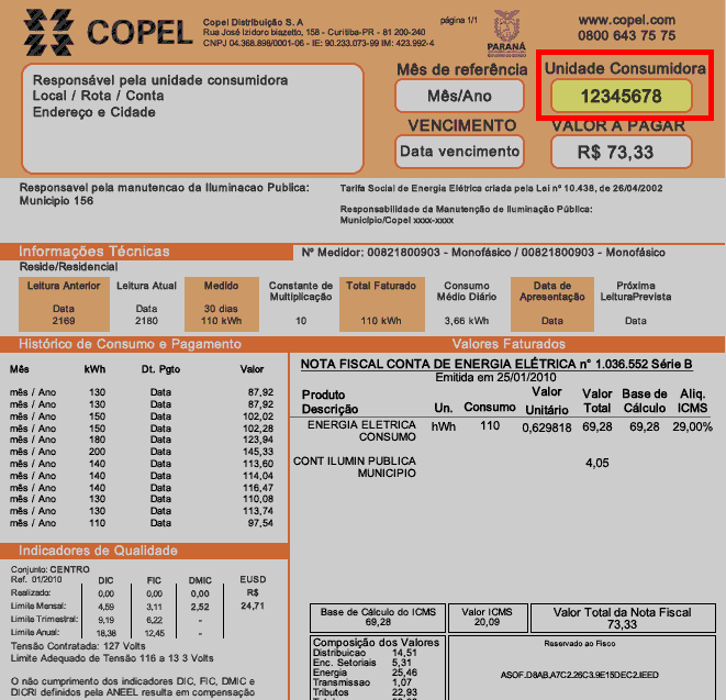 Como identificar os campos para Geração do Relatório na Fatura da COPEL? -  SolarView